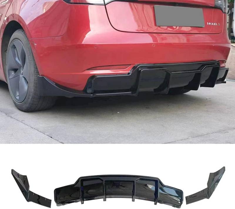 Car Rear Bumper Lip Diffuser für Tesla Model 3 2019-2021 2022 2023, Rear Bumper Spoiler Rear Splitter Car Diffuser Spoiler Body Kit Protector Zubehör STUYKDIA von STUYKDIA