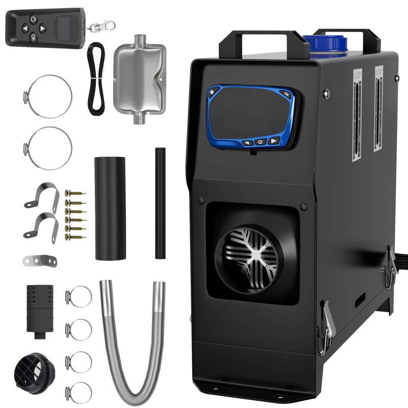 SUBTLETY 12V Diesel Standheizung 8kW Air Dieselheizung 0.18-0.48 L/h Diesel Lufterhitzer mit Fernsteuerung LCD Monitor und Schalldämpfer für Auto LKW RV Wohnmobil Boote Bus (Schwarz, Typ A) von SUBTLETY