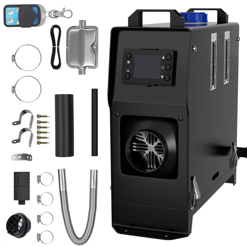 SUBTLETY 12V Diesel Standheizung 8kW Air Dieselheizung 0.18-0.48 L/h Diesel Lufterhitzer mit Fernsteuerung LCD Monitor und Schalldämpfer für Auto LKW RV Wohnmobil Boote Bus (Schwarz, Typ B) von SUBTLETY