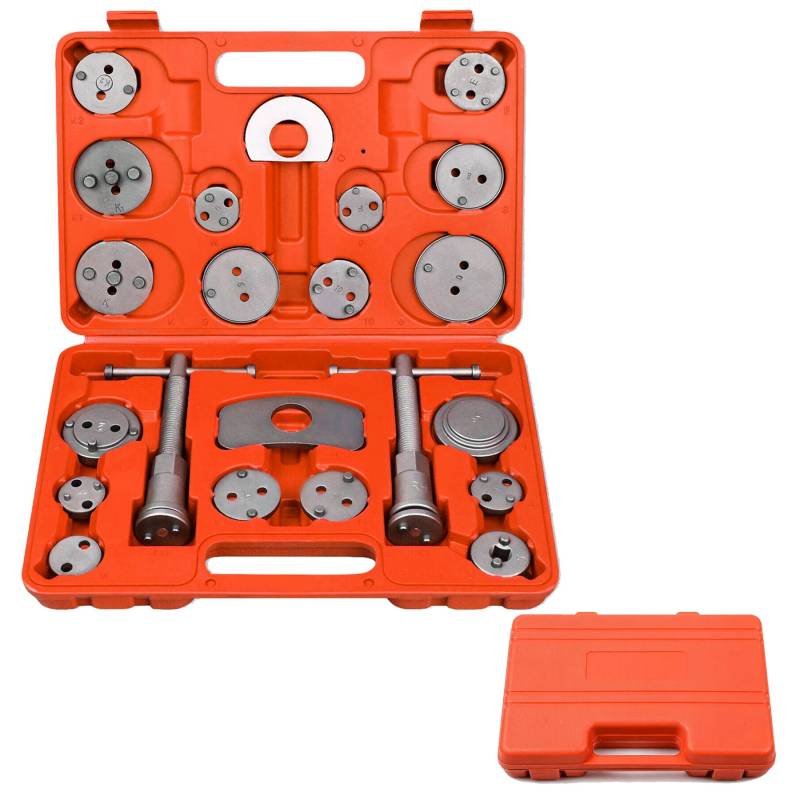 SUBTLETY 22tlg. Bremssattelkolben Set Universal Bremskolben Rücksteller mit Tragbare Kunststoff Koffer Bremssattelwerkzeugsets Bremse Instandsetzung Tool Kit für Auto KFZ Motor Fahrrad von SUBTLETY