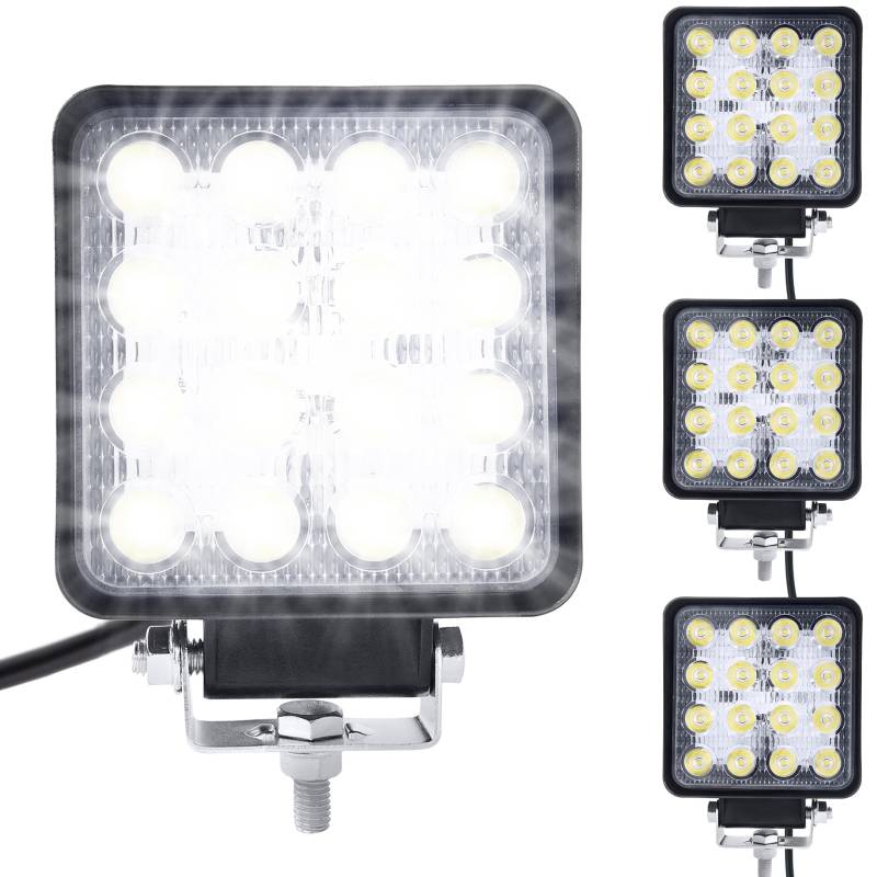 SUBTLETY 48W LED Zusatzscheinwerfer Auto Reflektor Scheinwerfer Offroad Arbeitsscheinwerfer Set 6000K Außen Strahler IP67 Wasserdicht Rückfahrscheinwerfer für Traktor SUV ATV PKW (4 Stück) von SUBTLETY