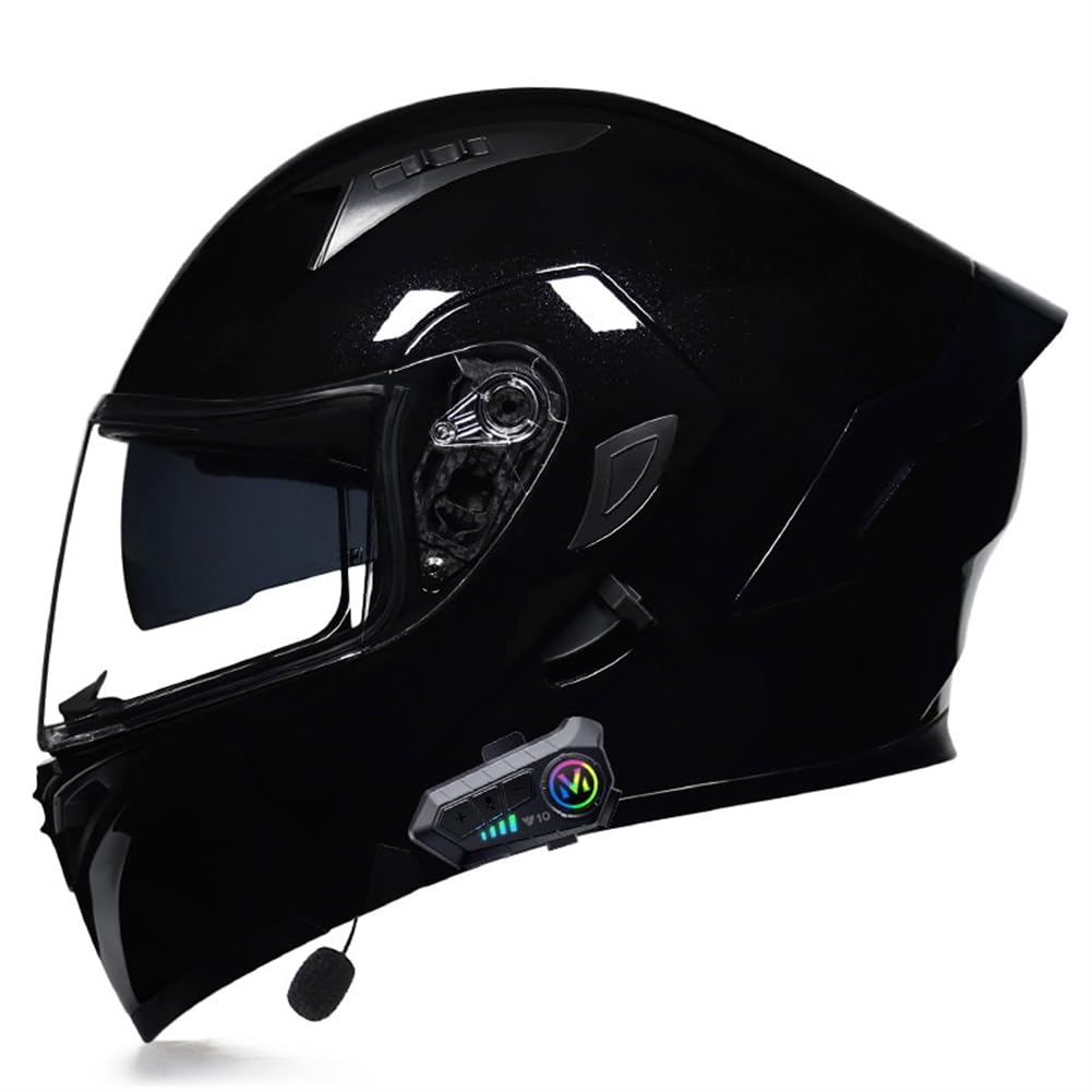 ABS Motorrad Fahrradhelm Bluetooth Flip-Up Helme Modulare Helme für Motorradhelm Retro è omologato CE Vier Jahreszeiten Abnehmbare Futter Herren Erwachsene Doppellinse Touring Scooters Motorrad von SUCHETA