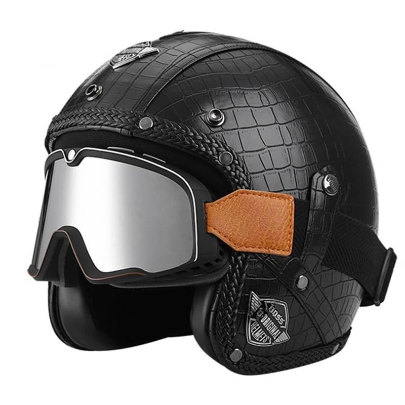 Cruiser Motorrad Motorradhelm Männer Mann Jungen Motorradhelme 3/4 Helm für Open-Face Helme ABS Sctoop Wind Goggles Abnehmbares Futter von SUCHETA