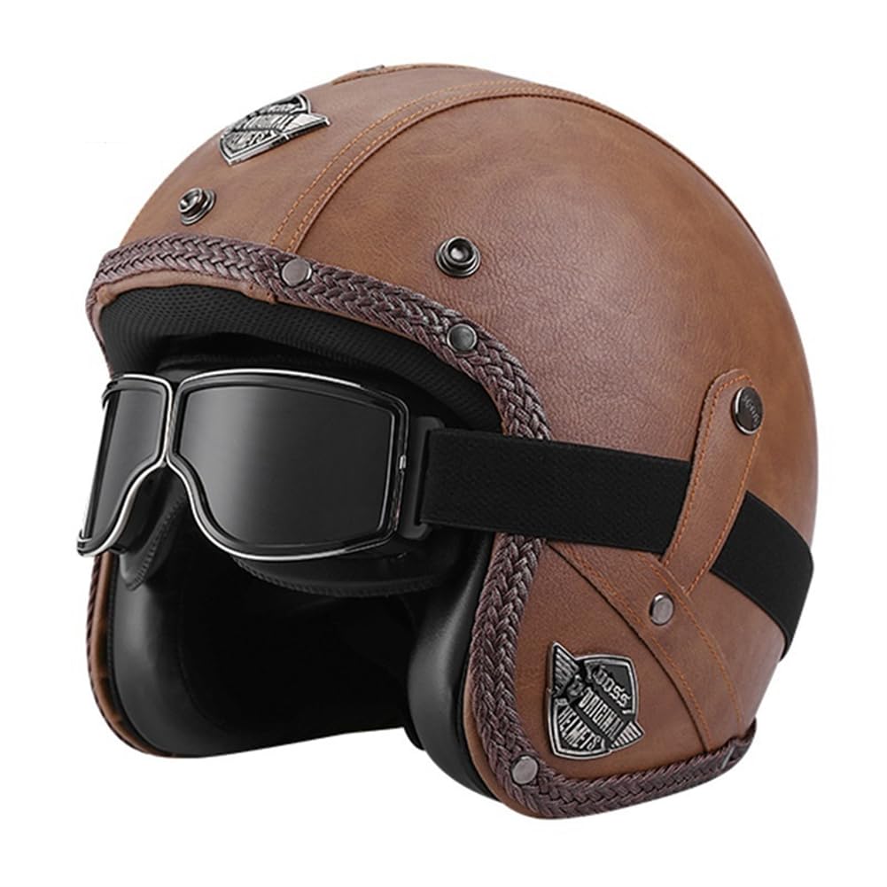 Cruiser Motorrad Motorradhelm Männer Mann Jungen Motorradhelme 3/4 Helm für Open-Face Helme ABS Sctoop Wind Goggles Abnehmbares Futter von SUCHETA