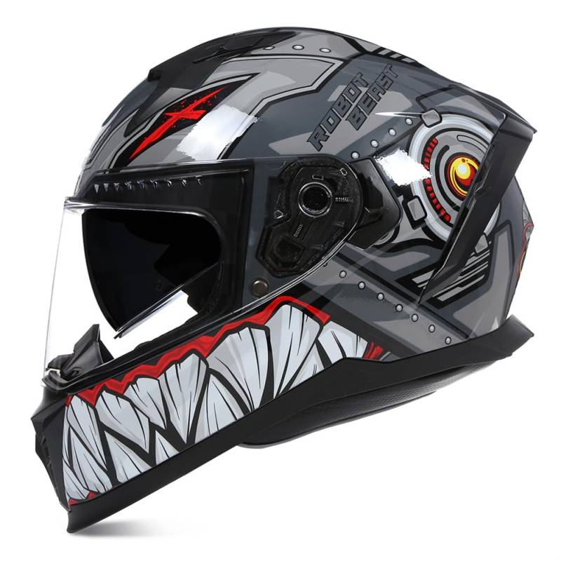 Flieger Doppellinse ABS Full Face Helme für Motorrad Helm für Roller Motorbike Helm Classic Herausnehmbares Futter Paar Flip-Up Helme All-Season Standard Motorrad von SUCHETA