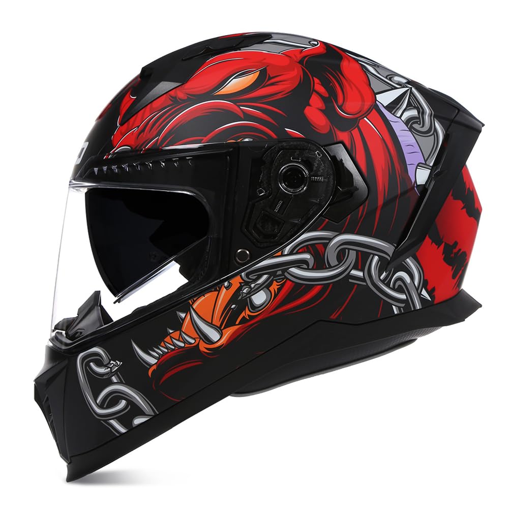 Flieger Doppellinse ABS Full Face Helme für Motorrad Helm für Roller Motorbike Helm Classic Herausnehmbares Futter Paar Flip-Up Helme All-Season Standard Motorrad von SUCHETA