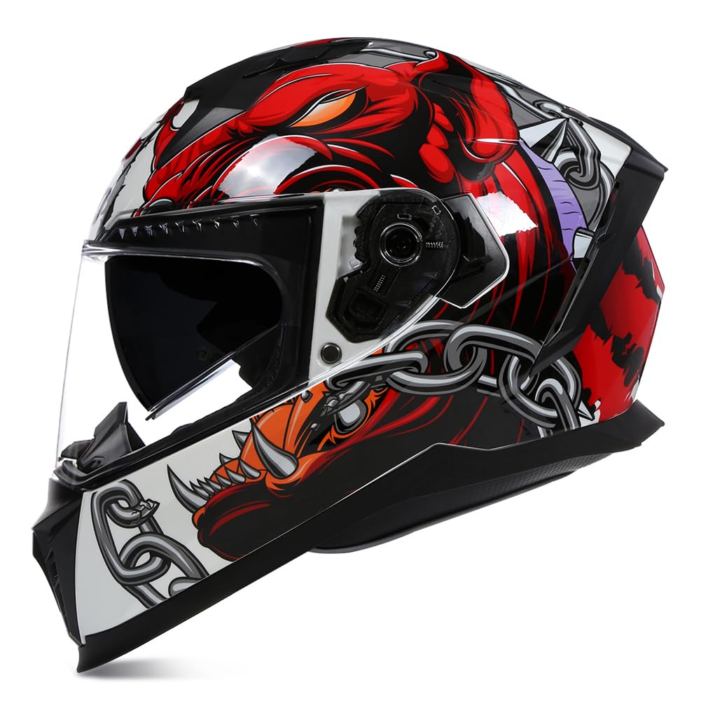 Flieger Doppellinse ABS Full Face Helme für Motorrad Helm für Roller Motorbike Helm Classic Herausnehmbares Futter Paar Flip-Up Helme All-Season Standard Motorrad von SUCHETA