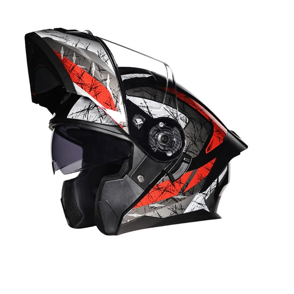 Klapphelme für Motorrad Integralhelm Motorradhelm für Scooter Herren Jugend Doppellinse Herbst-Winter Modularhelme ECE 22.05 Zertifiziert Cruiser Motorrad ABS Herausnehmbares Innenfutter von SUCHETA