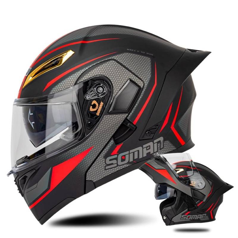 Modular Helme für Motorradhelm Männer Motorradhelm Full Face Herren Erwachsene Doppellinse Herbst-Winter Klapphelme Abnehmbares Futter Leitwerk Sportbikes Motorrad ABS ECE von SUCHETA