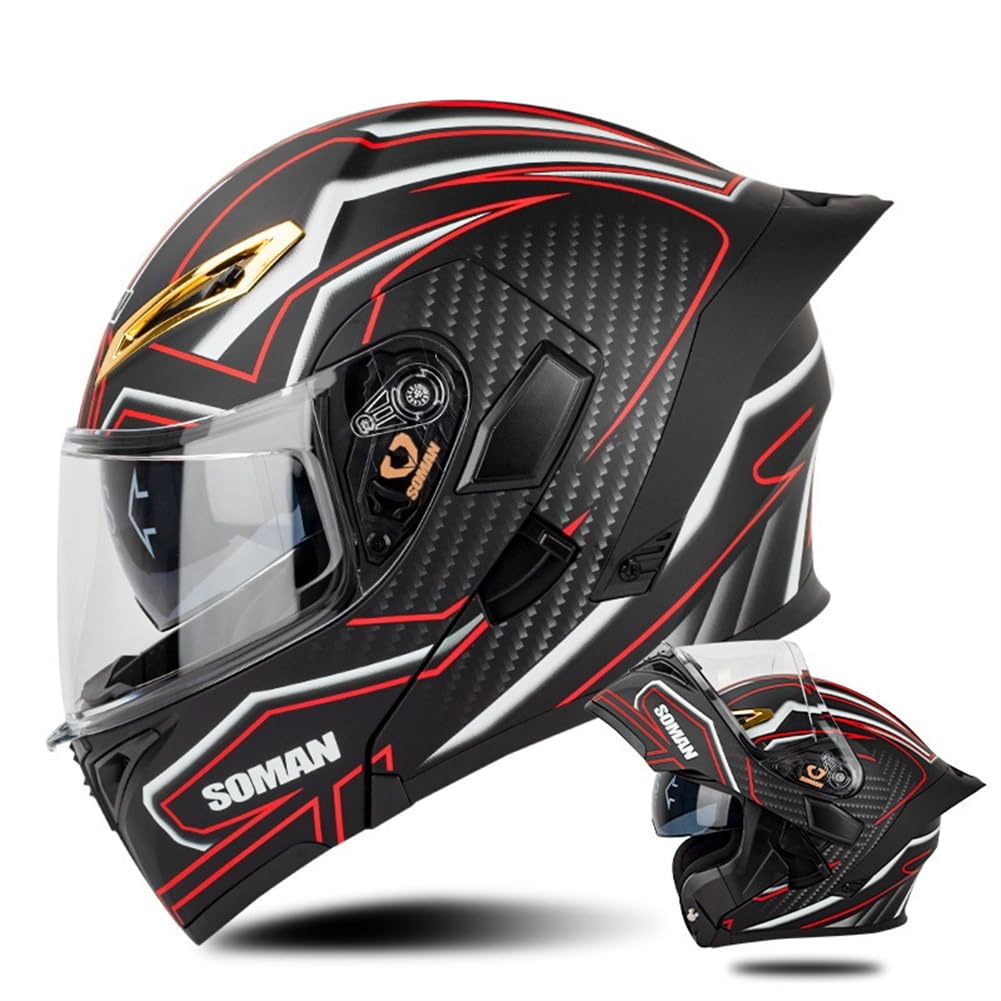 Motorrad Fahrradhelm Herausnehmbares Innenfutter Flip-Up Helme für Motorradhelm Retro Herren Jungen Sportbikes Motorrad Doppellinse All-Season omologato ABS Leitwerk Modulare Helme von SUCHETA