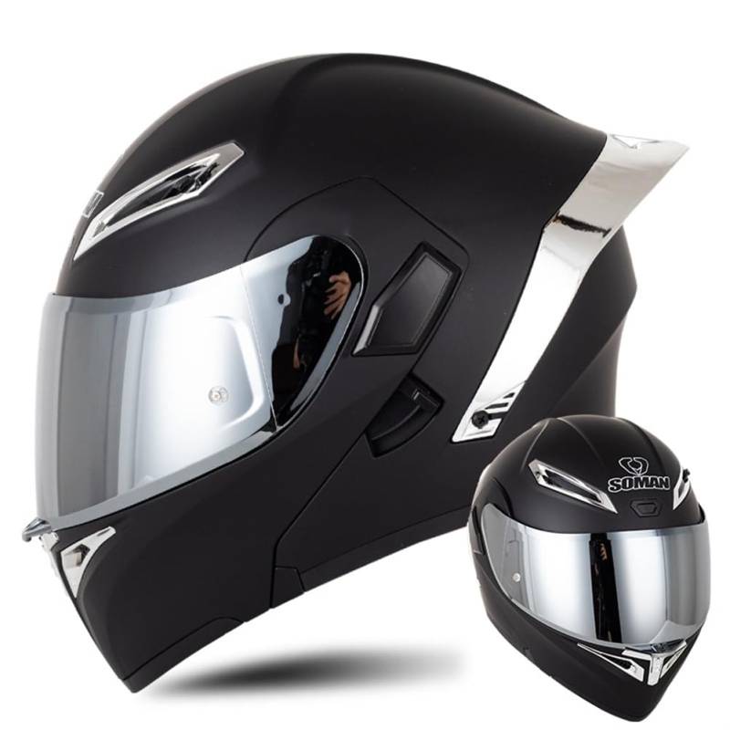 Motorradhelm 3/4 Helm für Motorradhelm für Männer Sportbikes Motorrad Silber All-Season Abnehmbares Futter Off-Road Doppelte Linsen Kollisionsvermeidung Paar Leitwerk Open-Face Helme von SUCHETA