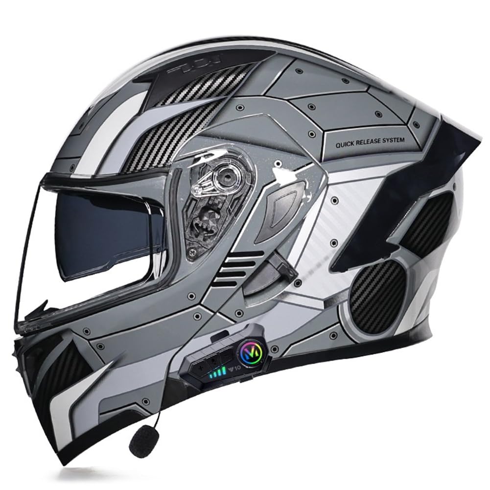 Motorradhelm Motorradhelm für Frauen Flip-Up Helme für Motesen Motocrosshelm Doppellinse Mann Erwachsene Abnehmbares Innenfutter Modulare Helme Bluetooth All-Season ECE 2205 UK Road Legal ABS von SUCHETA