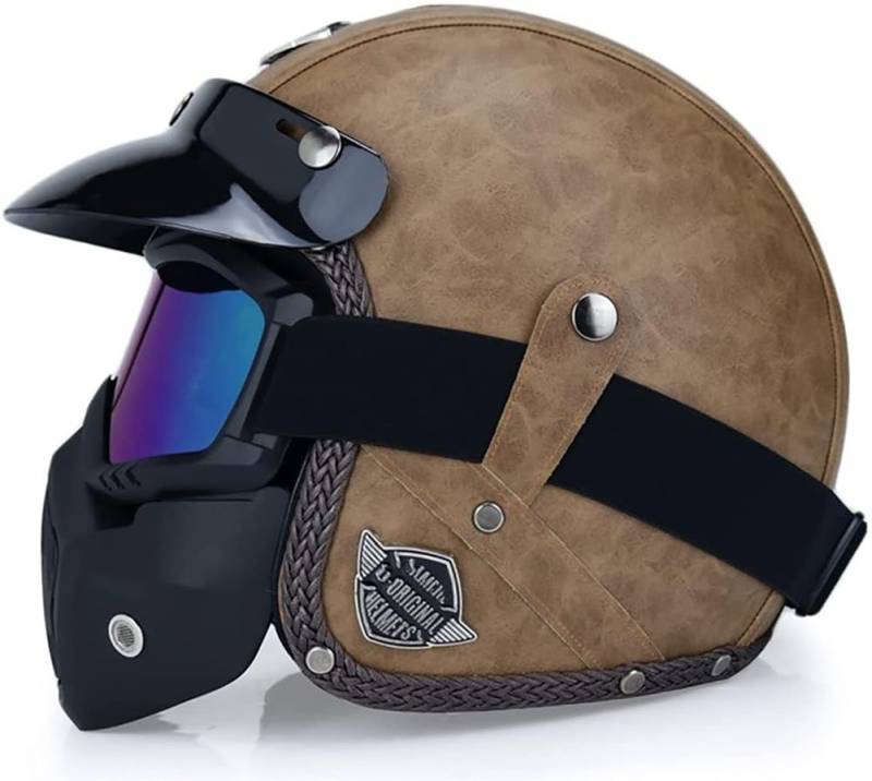 Motorradhelm für Scooter Frühling-Sommer 3/4 Helm für Sturzhelme Herren Jungen Off-Road Sportbikes Motorrad Open-Face Helme Wind Goggles ABS Herausnehmbares Futter Krempe von SUCHETA