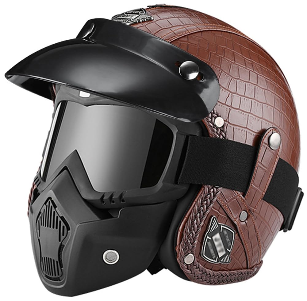 Offene Helme Vier Jahreszeiten Scooter Motorrad 3/4 Helm für Frau Motorradhelm Scooter Wind Goggles Mann Erwachsene Motorrad Sturzhelm Retro ABS Abnehmbares Futter von SUCHETA