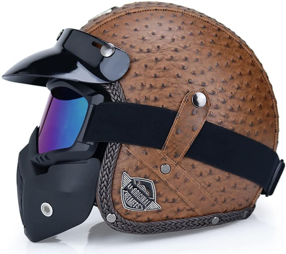 Offene Helme Vier Jahreszeiten Scooter Motorrad 3/4 Helm für Frau Motorradhelm Scooter Wind Goggles Mann Erwachsene Motorrad Sturzhelm Retro ABS Abnehmbares Futter von SUCHETA