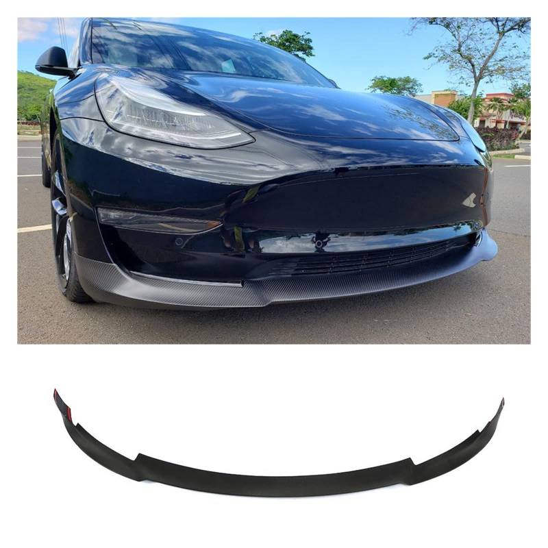 Auto-Frontspoilerlippe aus Karbonfaser, kompatibel mit Tesla Model 3 Base Sedan 4-Türer 2016-2018, Langstrecken-Stoßstangenlippe, Kinnschutz(Matte Carbon) von SUCSBOQS