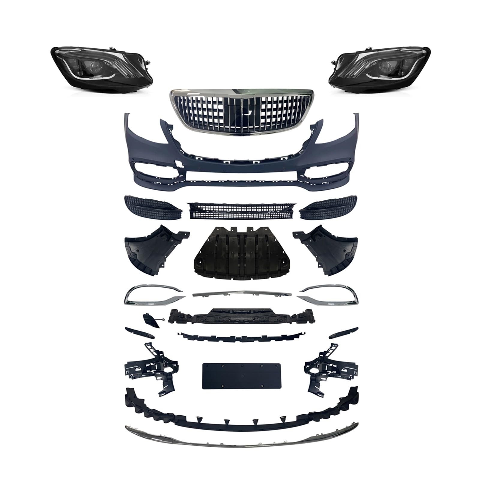 Kompatibel for Mercedes-Benz 2014 2015 2016 2017 2018 W222 Upgrade Kompatibel for Maybach Style Body Kit Autozubehör Frontstoßstange Heckscheinwerfer Rücklichter(Front with Lights) von SUCSBOQS