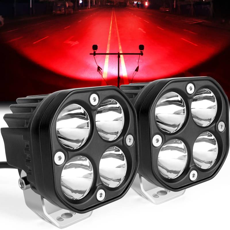 SUFEMOTEC 3Inch rote geführte Licht-Pods, 12V 24V geführte Arbeitsleuchten für Boot Marine Angeln Jagd Pickup LKW Traktor Auto ATV, Pod 4x4 Off Road Fahren Nebel Warn Spotlights (Pack von 2) von SUFEMOTEC