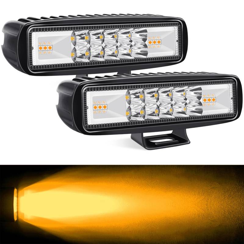 SUFEMOTEC 2 Stk 6 Zoll Offroad LED Arbeitsscheinwerfer 12V 24V,Combo Gelb LED Zusatzscheinwerfer Nebelscheinwerfer für Offroad Bagger Anhänger Traktoren LKW Boot IP67 Wasserdicht von SUFEMOTEC