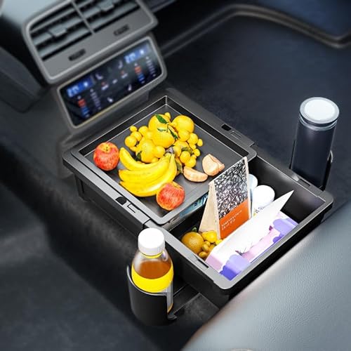 SUHNGE Mittelkonsole Aufbewahrungsbox für Seat Mistra Toledo Tarraco, Verstellbares Auto Organizer Tray für Armlehne/Rücksitz/Rückenlehne, mit 2 Getränkehaltern von SUHNGE