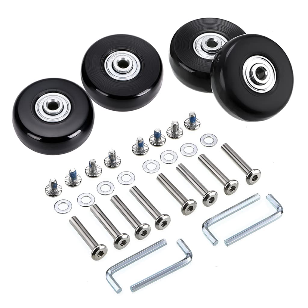 SUMNACON 4 Pcs Schwarz Kofferrollen aus Metall und Gummi 43x18mm Kofferräder für Trolley Gepäckkoffer Räder Gummikoffer Räder Set für Gepäckkoffer von SUMNACON