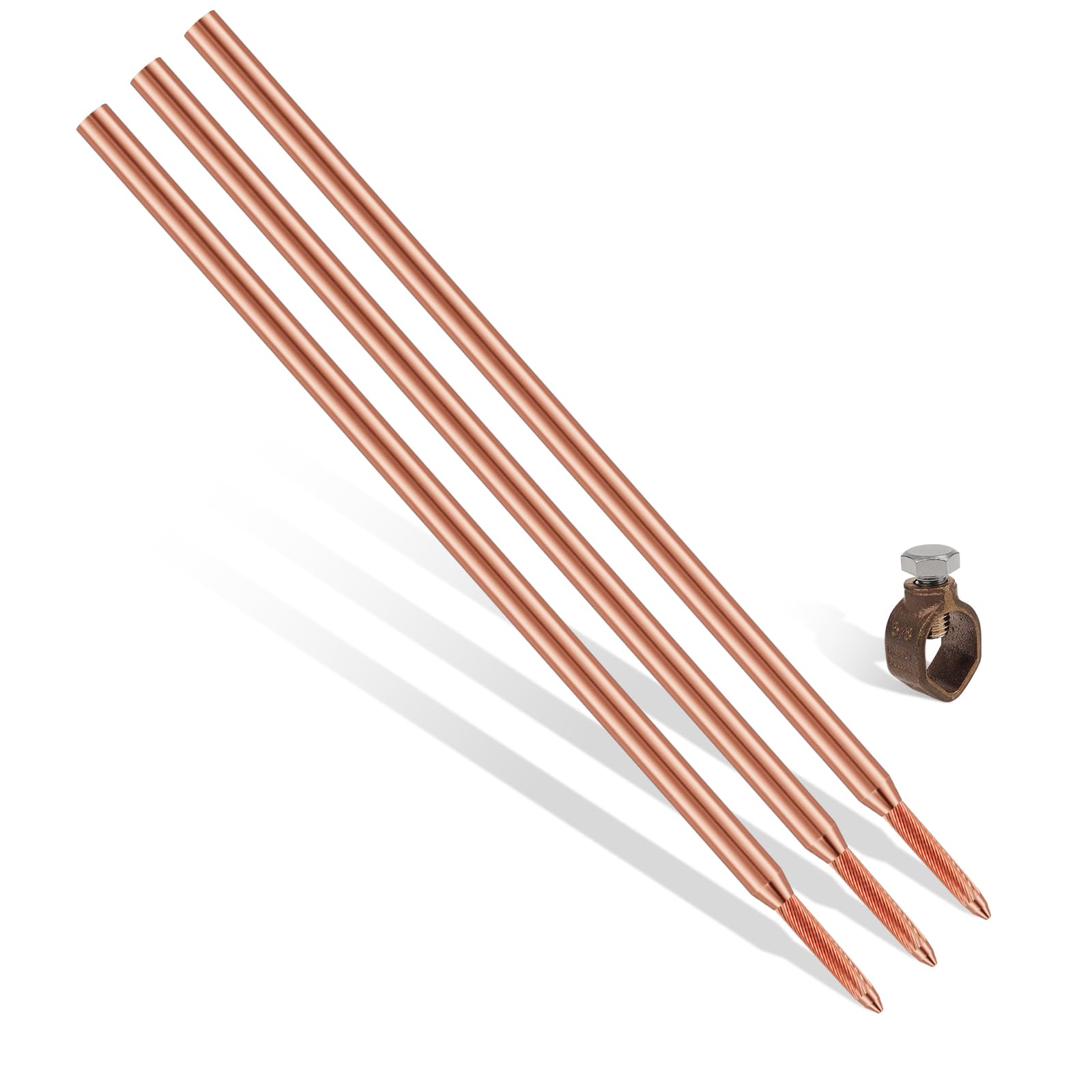 Kupfer plattiert Erdstab für tiefe Erde, Durchmesser 16mm Kohlenstoffstahl 254um (Norm UL-467) Rote Kupferbeschichtung(Set mit Silizium Bronze Klemme, 3M Ø16(3x1000mm)) von SUNEWUJIN