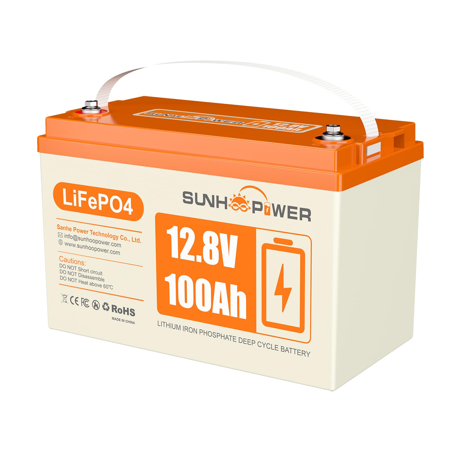 SUNHOOPOWER 12V 100AH LiFePO4 Batterie, 1280Wh Lithium Akku mit 100A BMS, 4000+ Zyklen & geringe Selbstentladung, perfekt für Wohnmobil, Marine, Solarenergiespeicherung, Notstromversorgung, Off-Grid von SUNHOOPOWER