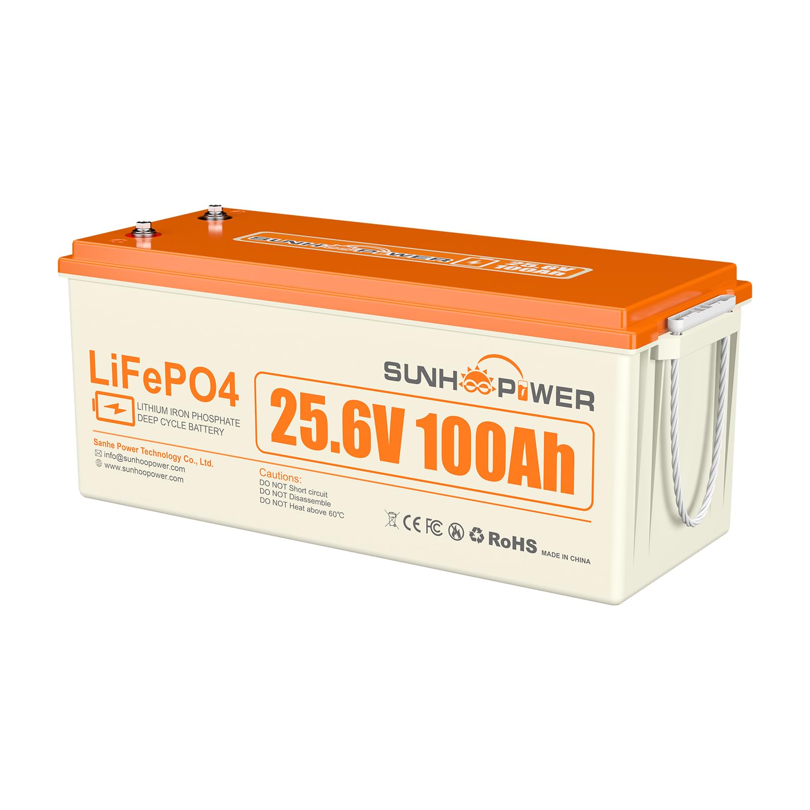 SUNHOOPOWER 24V 100AH LiFePO4 Batterie, 2560Wh Lithium-Batterie, eingebautes 100A BMS, 4000+ Zyklen & niedrige Selbstentladung, perfekt für RV, Marine, Solarenergiespeicherung, Backup Power, Off-Grid von SUNHOOPOWER