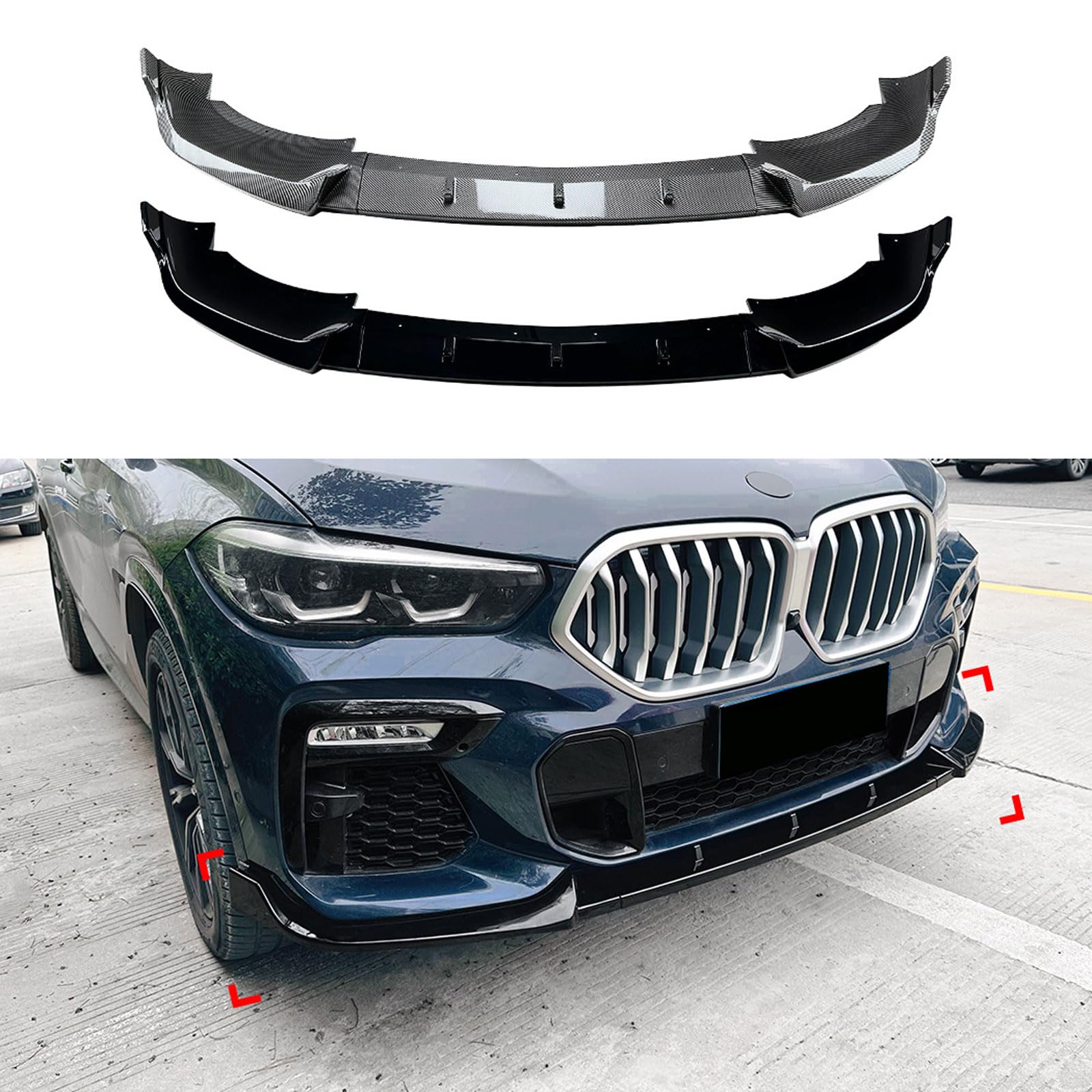 Frontstoßstange Spoilerlippe für BMW X6 G06 Early Edition M Sport 2019 2020 2021 2022, Spoiler Diffusor Front Spoiler Lippe Auto Frontspoiler Frontschürze Auto ZubehöR,Piano Black von SUNJFY