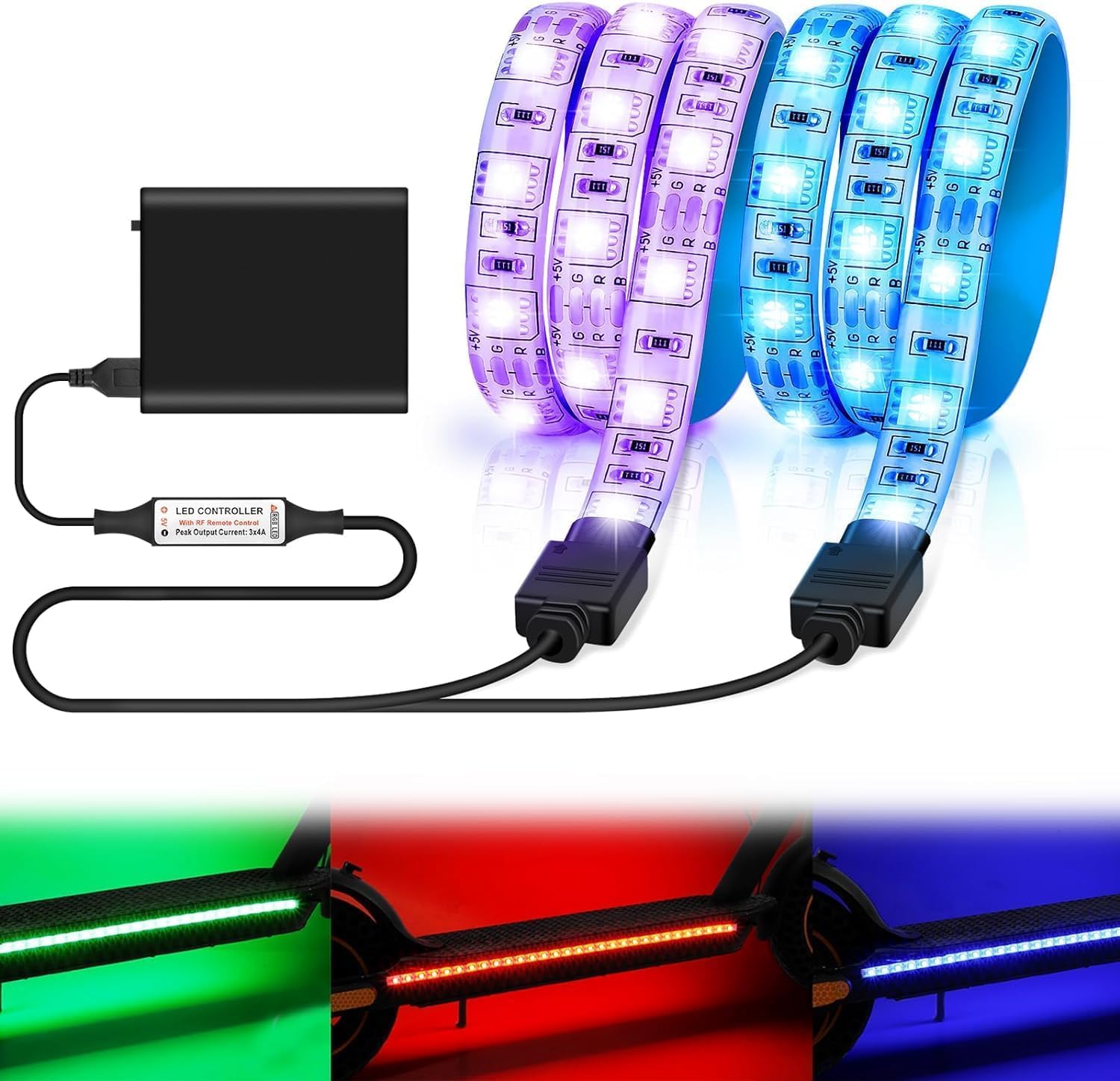 Elektro Scooter LED Streifen Lichter, 30LED RGB Lichtleiste mit Fernbedienung Faltbare Wasserdichtes LED Strip Light für Xiaomi M365/M365 pro für Skateboard Roller Party und Indoor Outdoor Dekoration von SUNJULY