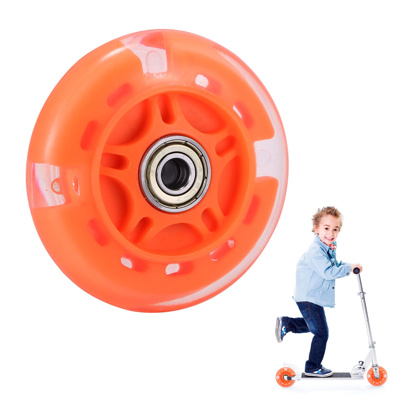 Scooter Ersatzräder, 1 Stück LED Flash Rad 80 mm, Mini Maxi Micro Scooter Skate Räder, blinkende Rollenlichter, hinten, hinten, ABEC-7, 80 mm, für Kinder und Jugendliche, Indoor Outdoor Skaten(Orange) von SUNJULY