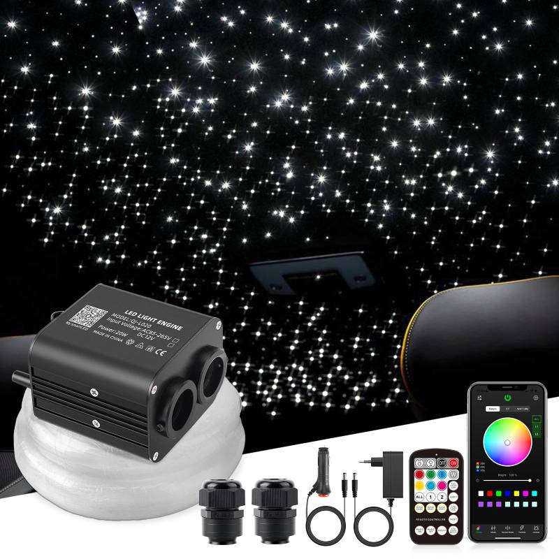 SUNKENET 20W Meteor Twinkle Sternenhimmel Auto, 1000pcs*0.75mm*4m Sternenhimmel Glasfaser mit Shooting Star Light Kit RGBW Bluetooth-APP/Fernbedienung Led Glasfaser Licht für Auto/Decke von SUNKENET