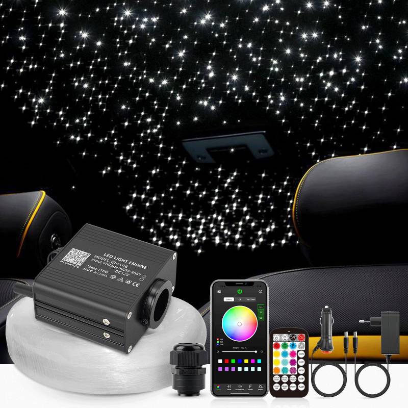 SUNKENET 16W Twinkle Sternenhimmel Auto, 200pcs*0.75mm*2m Sternenhimmel Glasfaser RGBW Bluetooth-APP/Fernbedienung Led Glasfaser Licht für Auto/Decke/Theater von SUNKENET