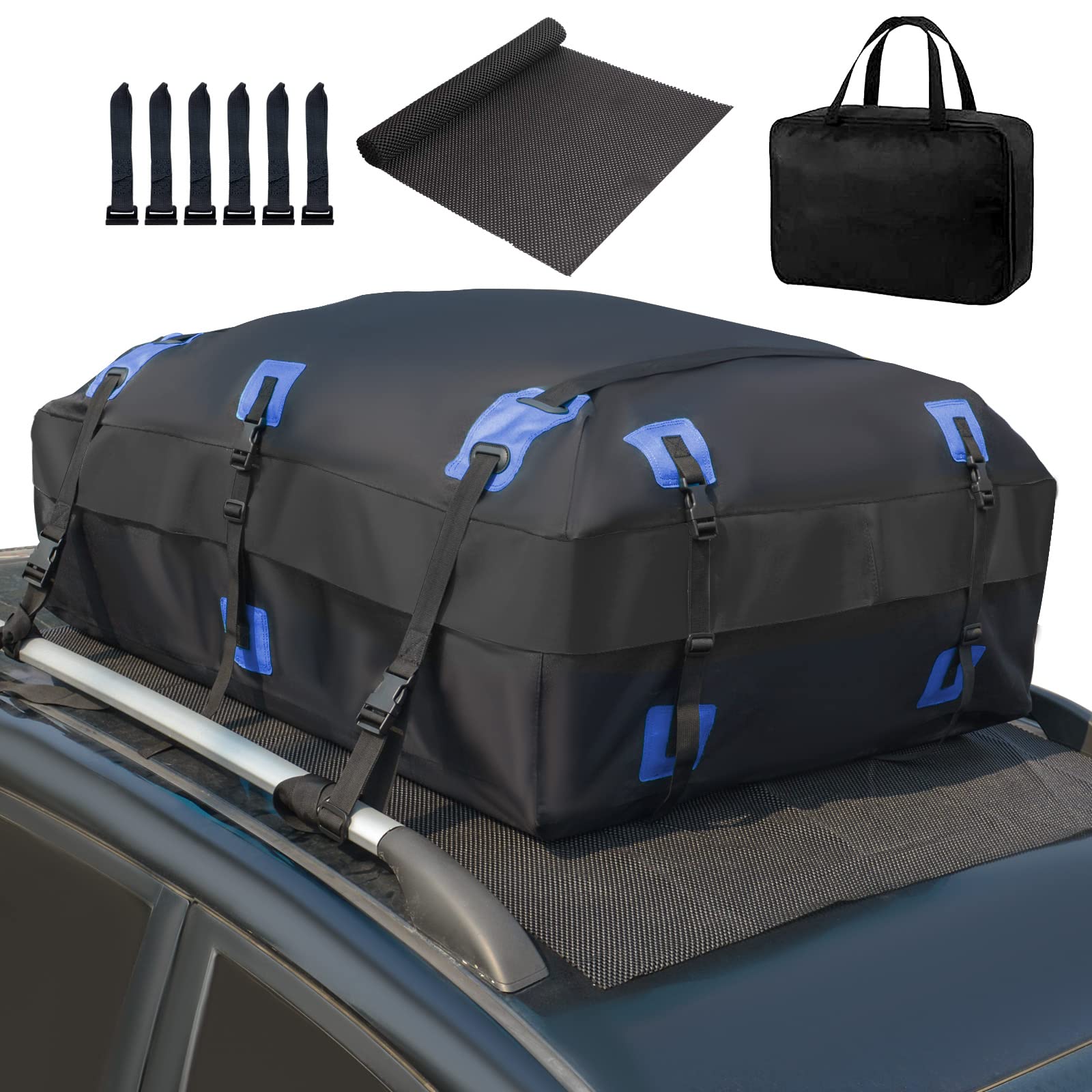 SUNORCHID Dachtasche Auto,Dachbox 425 Liter PVC Car Cargo Rooftop Box Wasserdicht Faltbare Gepäckbox mit Antirutschmatte, 6 Türhaken, geeignet für PKW, Vans oder SUVs mit/ohne Gepäckträger von SUNORCHID