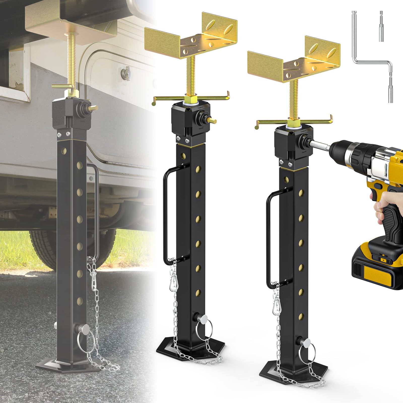 2024 Verbesserte RV-Auszugs-Stabilisator-Wagenheber, [ermöglicht Bohrereinstellung] 40,6 cm bis 91,4 cm, verstellbare ausziehbare Stützwagenheber, für Wohnmobile und Reiseanhänger, unterstützt bis zu von SUNSHINE FARMRE