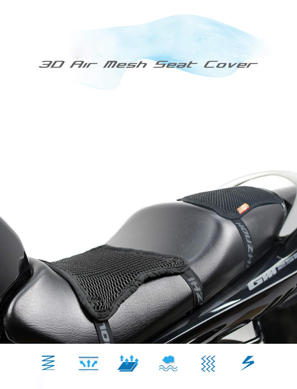 Sunwan – Motorrad Sitzbezug 3D atmungsaktives Mesh Anti-Rutsch Motorrad Sitzkissen Schutz Sonnenschutz Matte für Universal von SUNWAN