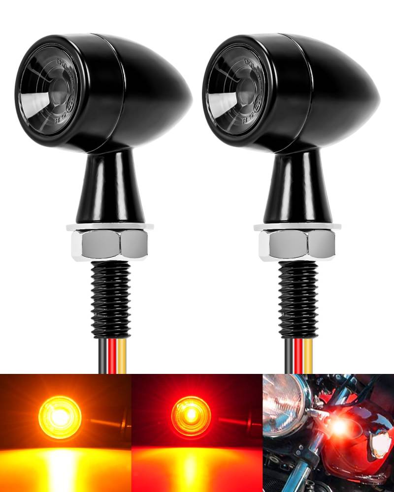 SUPAREE 2 Stück LED Blinker Motorrad e Geprüft LED Blinker Motorrad Wasserdicht Mini Blinker Motorrad e Geprüft Motorrad Blinker Bullet 12V Amber & Rot Für Moto Scooter Cruiser von SUPAREE