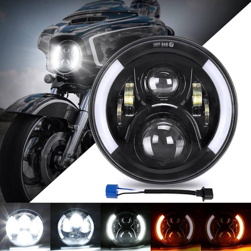 SUPAREE 7 Zoll Motorrad Scheinwerfer 7 Zoll LED Scheinwerfer Motorrad 6000K 12V mit DRL Fernlicht Abblendlicht Blinker IP67 Wasserdicht (1 Stück) von SUPAREE