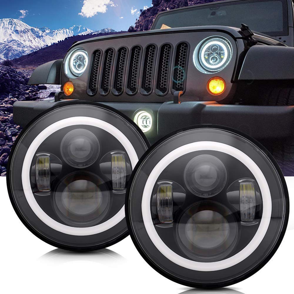 SUPAREE 7 Zoll runde 80W LED Scheinwerfer Halo Ring Angel Eyes Bernstein Blinker DRL Hi/Lo Beam Led DRL für Wrangler JK/TJ/LJ von SUPAREE