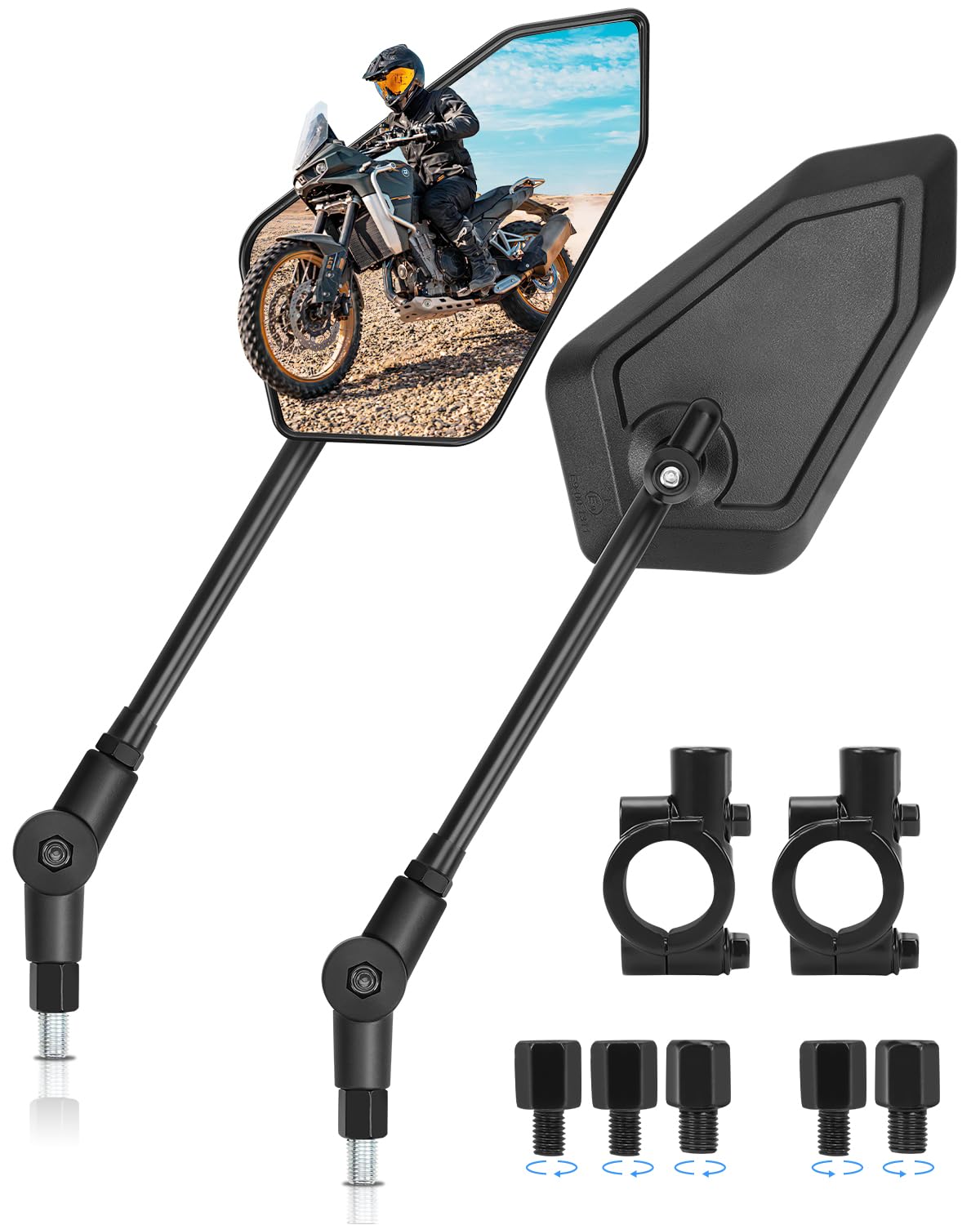 SUPAREE Motorrad Spiegel Klappbar Motorrad Rückspiegel M10 Lenkerspiegel Motorrad e Geprüft 360°Drehbar mit M8 M10 Rechtsgewinde und Linksgewinde Kompatibal für Scooter Roller ATV 2 Stück von SUPAREE