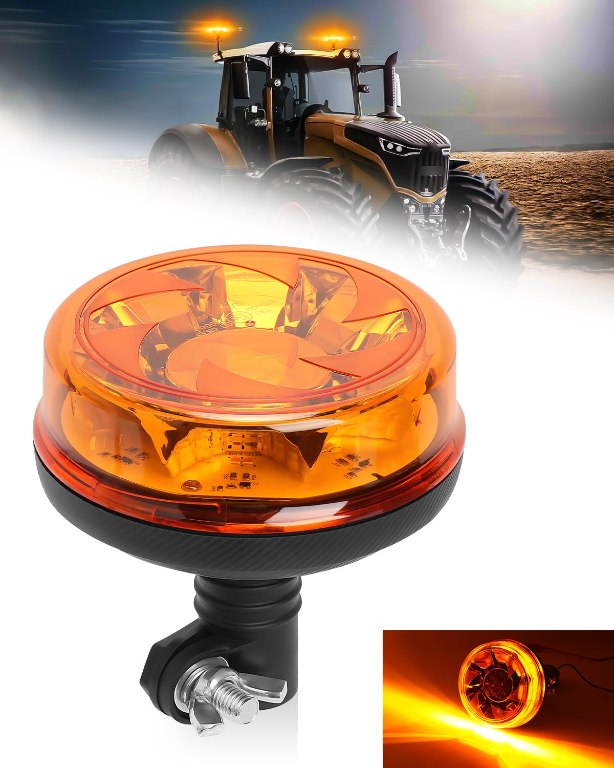 SUPAREE Rundumleuchte Steckbar Rundumleuchte LED Traktor Rundumleuchte 12V Steckbar E9 6 Blinkmuster IP67 Wasserdicht Amber 12-24V für Traktor LKW PKW Traktoren Gabelstapler von SUPAREE