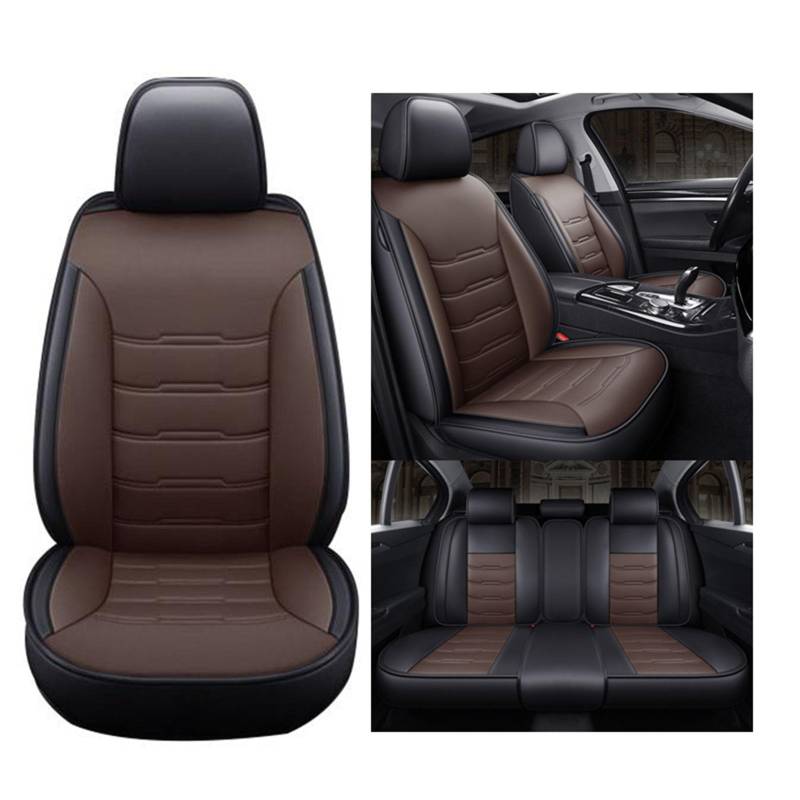 Auto Innenschutz Full Set, Cover Set, Leder Sitzbezüge 5 Sitze, Autositz Abdeckungen Vordersitze und Rücken fit für die meisten Autos,Black Brown von SUPBEI