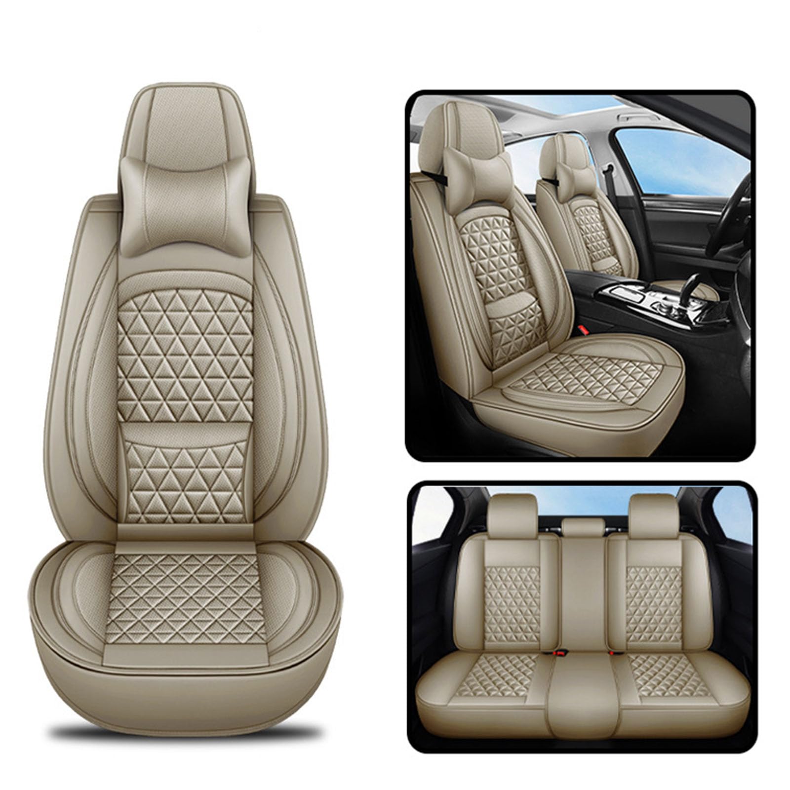 Autositzbezüge Voll Set, Auto Sitz Schutz Wasserdicht, Leder Sitzbezüge 5 Sitze, Airbag kompatibel, Universal Automotive Fahrzeug Sitzbezug für die meisten Sedan SUV Pick-up Trucks,Beige von SUPBEI