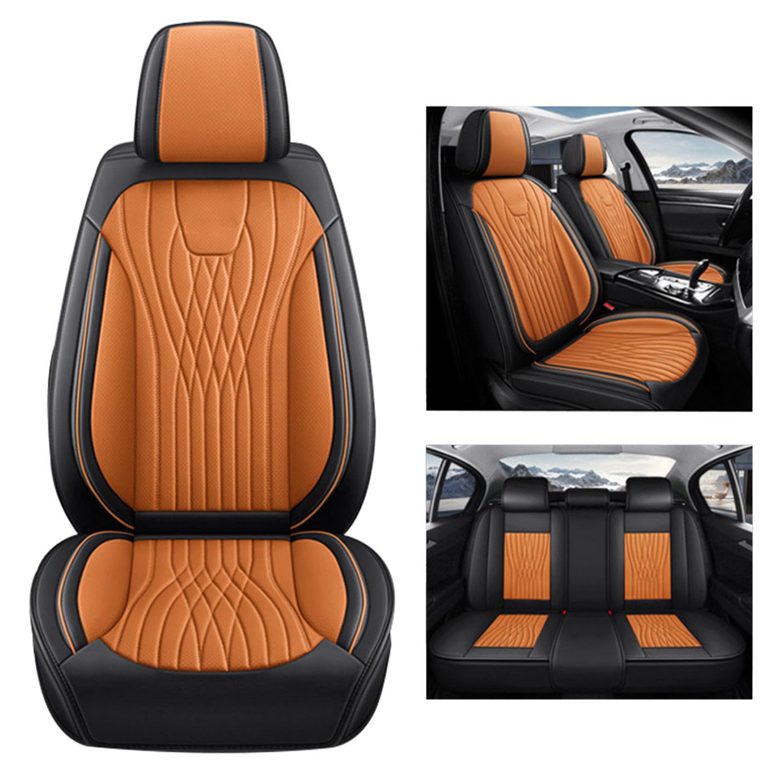 Autositzbezüge Voll Set, wasserdichte Auto Sitzbezug, atmungsaktive Leder Automotive Front und Rücksitz Abdeckungen, Auto Seat Kissen Schutz für die meisten Sedans SUV Truck,Black orange von SUPBEI