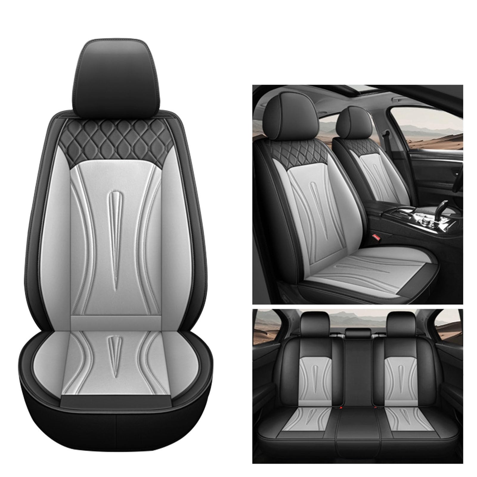 Bequeme Leder Auto Autositz Abdeckungen Vorne & Hinten Sitzschutz Fit Sedan SUV 5 Sitze Voll Set Universal Fit, Airbag kompatibel, Aufbewahrungstaschen,Black Grey von SUPBEI