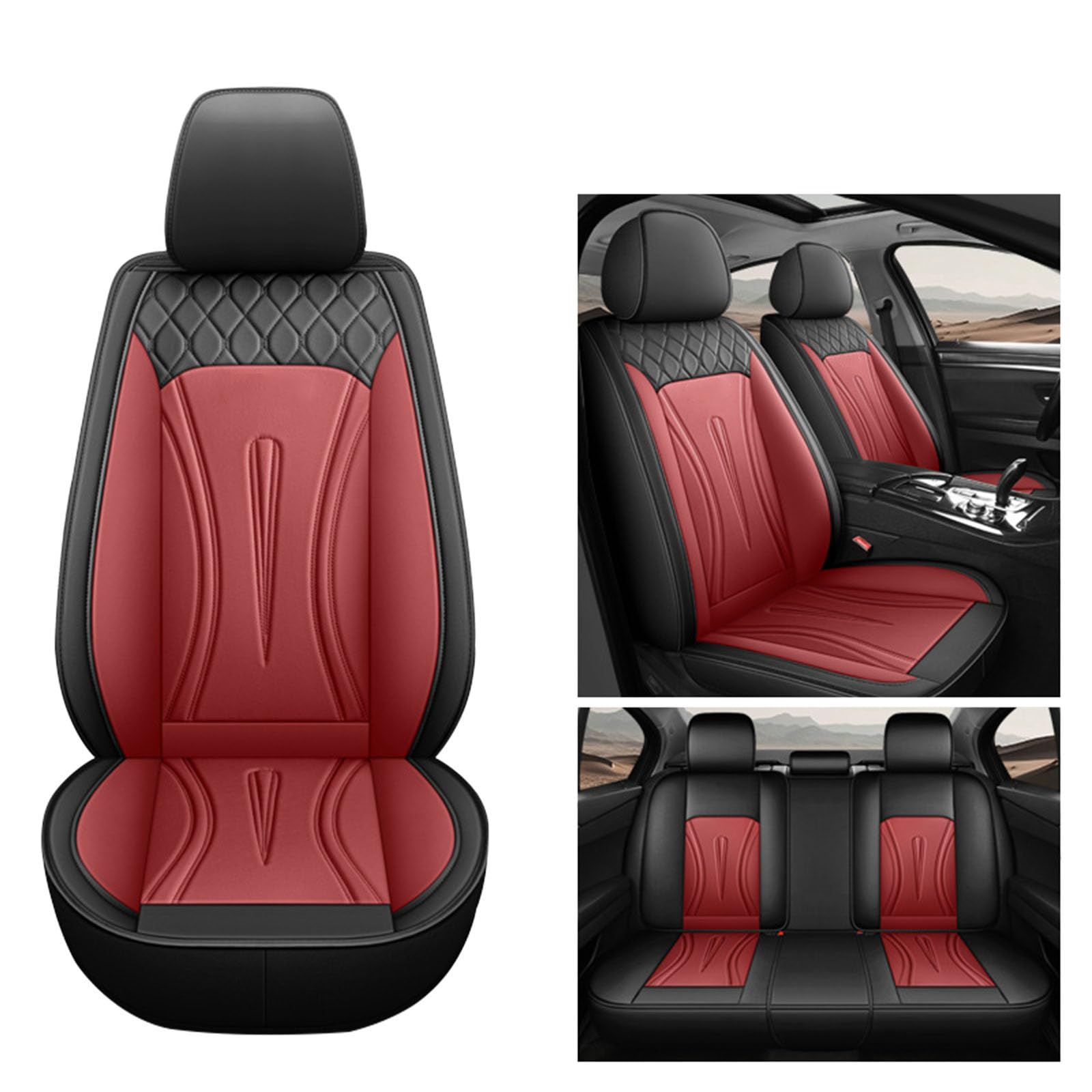 Bequeme Leder Auto Autositz Abdeckungen Vorne & Hinten Sitzschutz Fit Sedan SUV 5 Sitze Voll Set Universal Fit, Airbag kompatibel, Aufbewahrungstaschen,Black red von SUPBEI