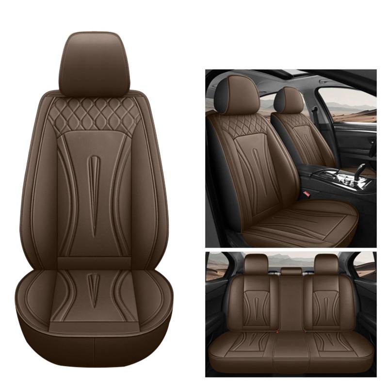 Bequeme Leder Auto Autositz Abdeckungen Vorne & Hinten Sitzschutz Fit Sedan SUV 5 Sitze Voll Set Universal Fit, Airbag kompatibel, Aufbewahrungstaschen,Braun von SUPBEI