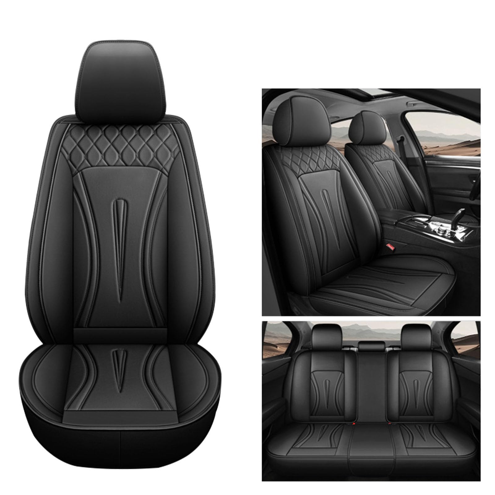 Bequeme Leder Auto Autositz Abdeckungen Vorne & Hinten Sitzschutz Fit Sedan SUV 5 Sitze Voll Set Universal Fit, Airbag kompatibel, Aufbewahrungstaschen,Schwarz von SUPBEI