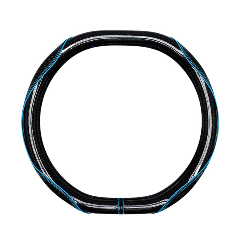 Fahrradabdeckung Carbonfaser und Mikrofaser -Lederlenkradabdeckung für Frauen und Männer 15 -Zoll -Lenkradschutzschutz,Black Blue,Double D Shaped von SUPBEI