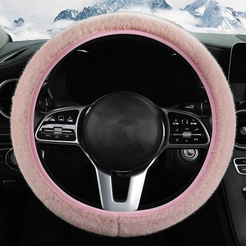 Flauschiger Fuzzy -Autolenkradabdeckung Für universelle Autolenkrad 14-15 Zoll, Anti-Rutsch, weicher Plüsch, beruhigender und luxuriöser, weicher Textur,Rosa von SUPBEI